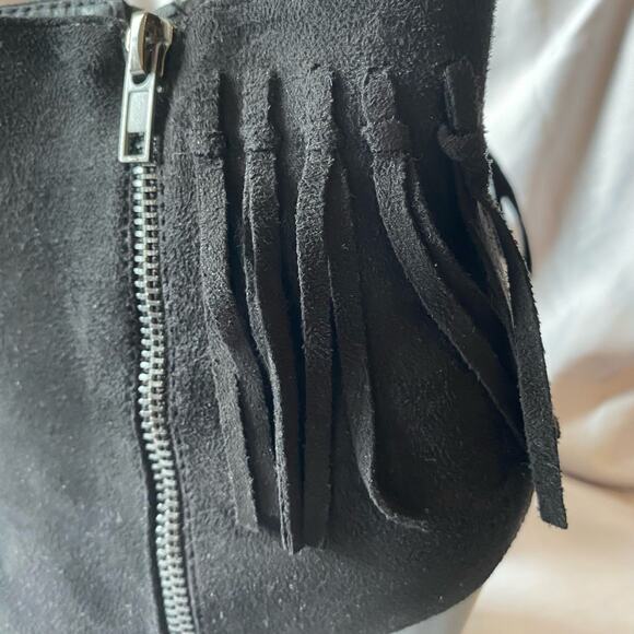 Just Fab Black Suede Fringe Ankle Boots SZ 10 Heeled Booties Cowgirl Western - Picture 8 of 9